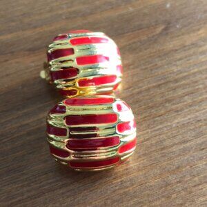 SALE 2/$29 - Vintage Square Red & Gold Colored Clip Earrings